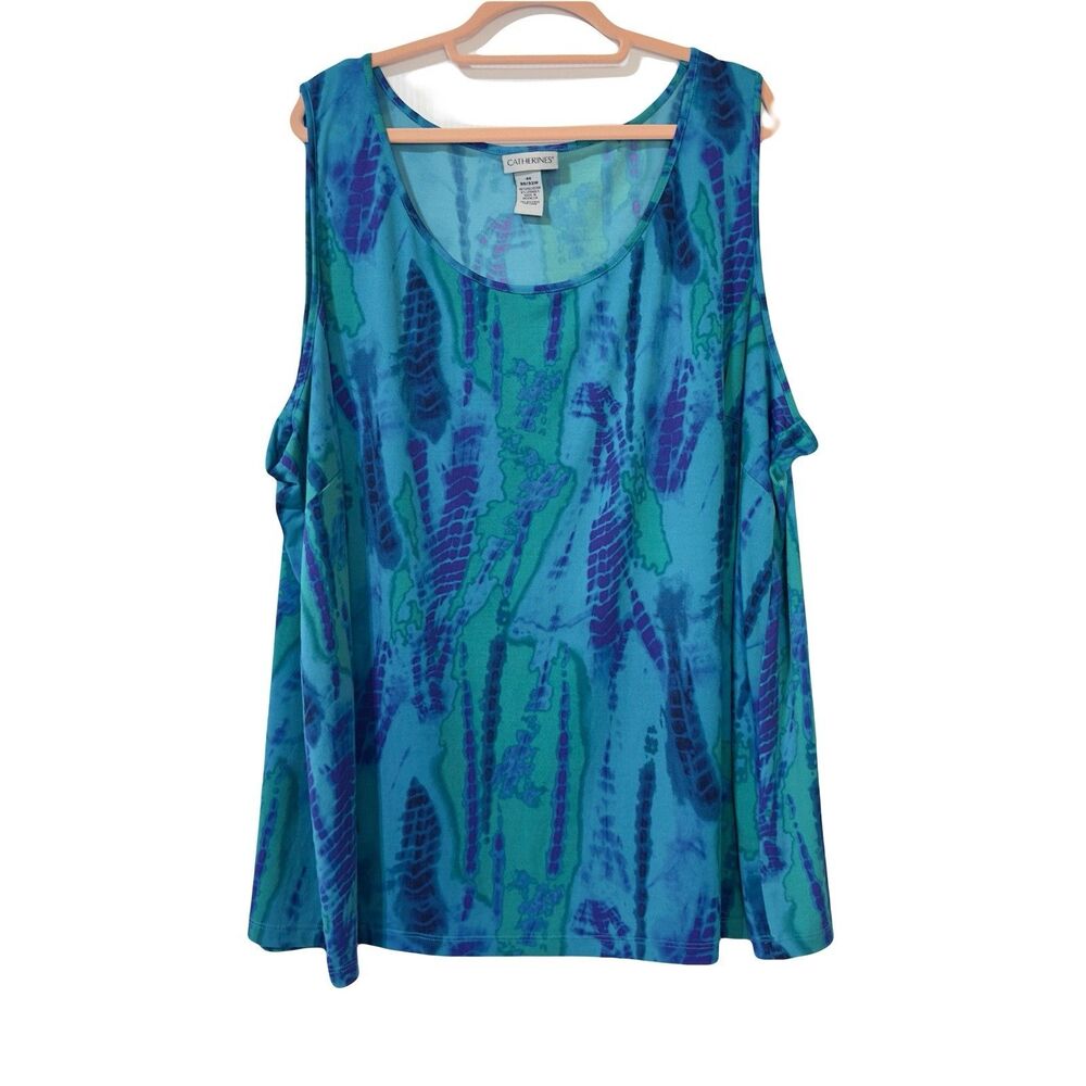 Catherines Tank Top Sleeveless Blouse 4X 30/32W Liquid Knit Stretch Blue